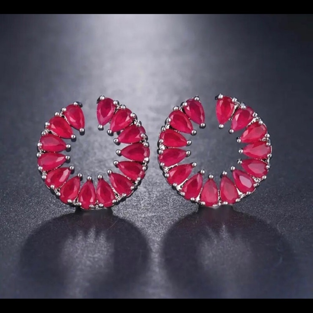 - Gorgeous hot pink c shaped earrings ruby crystals